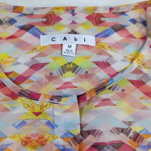 Cabi -225 Avery Aztec Geometric Sheer Button Front Tunic Top Size Medium - Picture 5 of 7